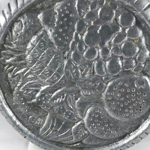 VTG 1950'S Trinket Round Metal Hot Plate w fruit pattern on front 6 in diameter